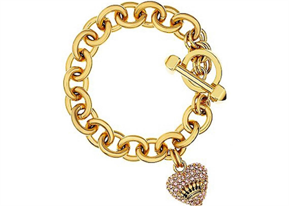 Gold Plated CZ Studded Toggle Heart Charm Bracelet